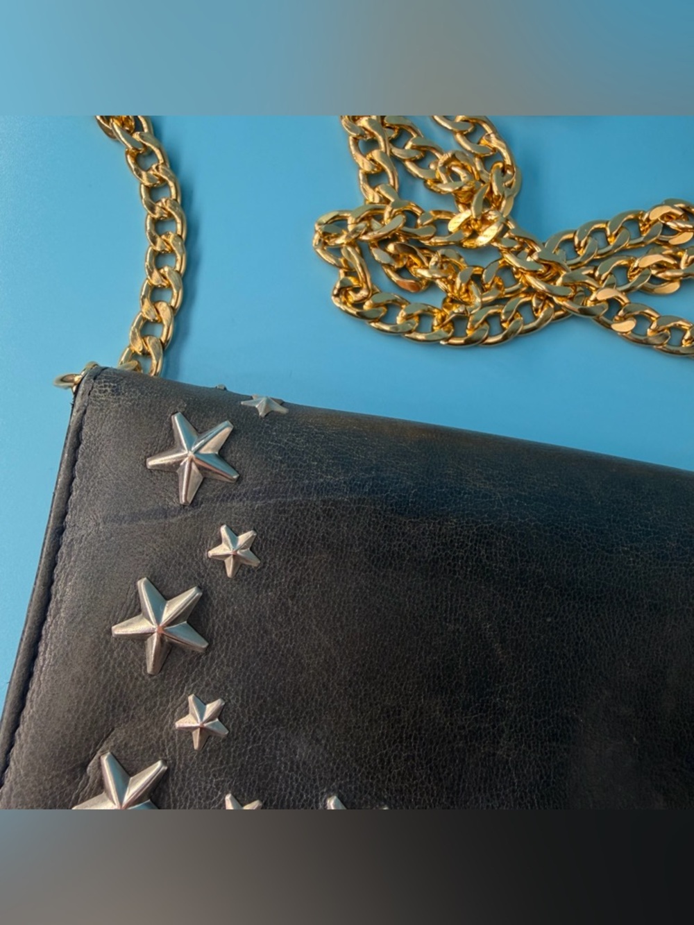 Jimmy Choo Studded Grey Flap Wallet On Chain Crossbody - Picture 4 of 6
